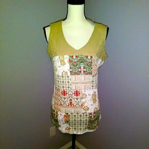 NWT Jason Maxwell quilted pattern v-neck sleeveless blouse